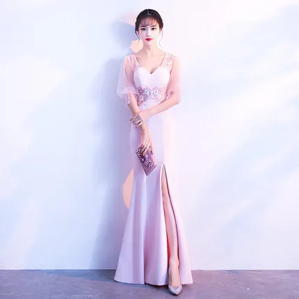 Женское кружевное вечернее платье с V-образным вырезом коротким рукавом и