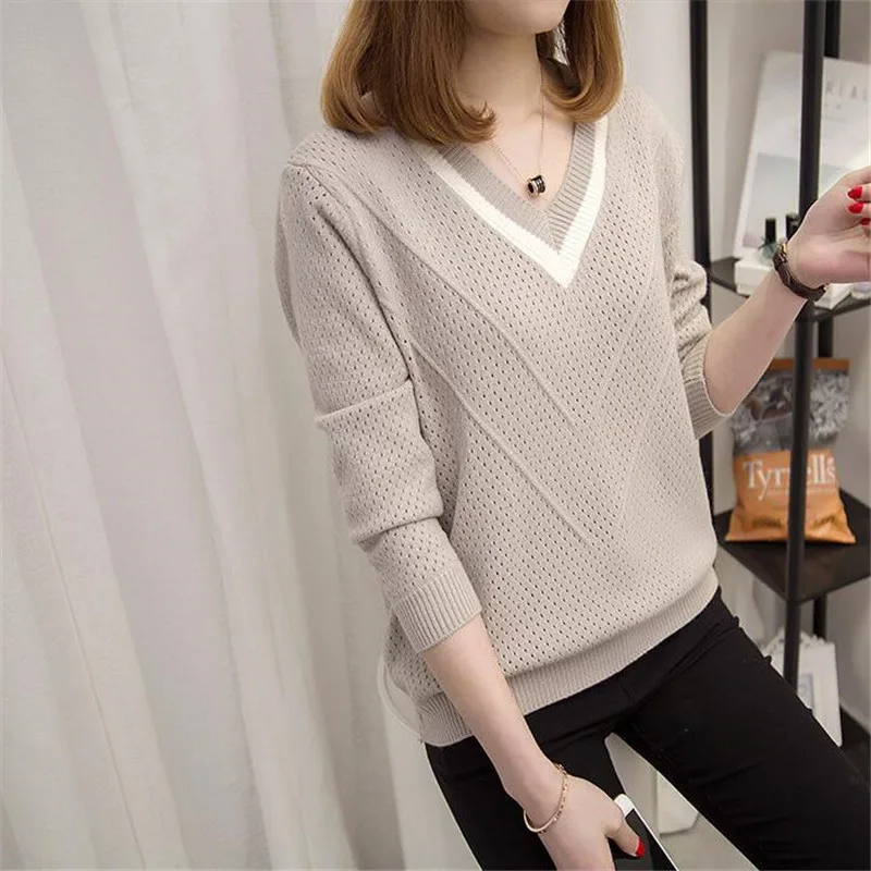 Новый свитер с V-образным вырезом женские демисезонный тонкий пуловер вязаные