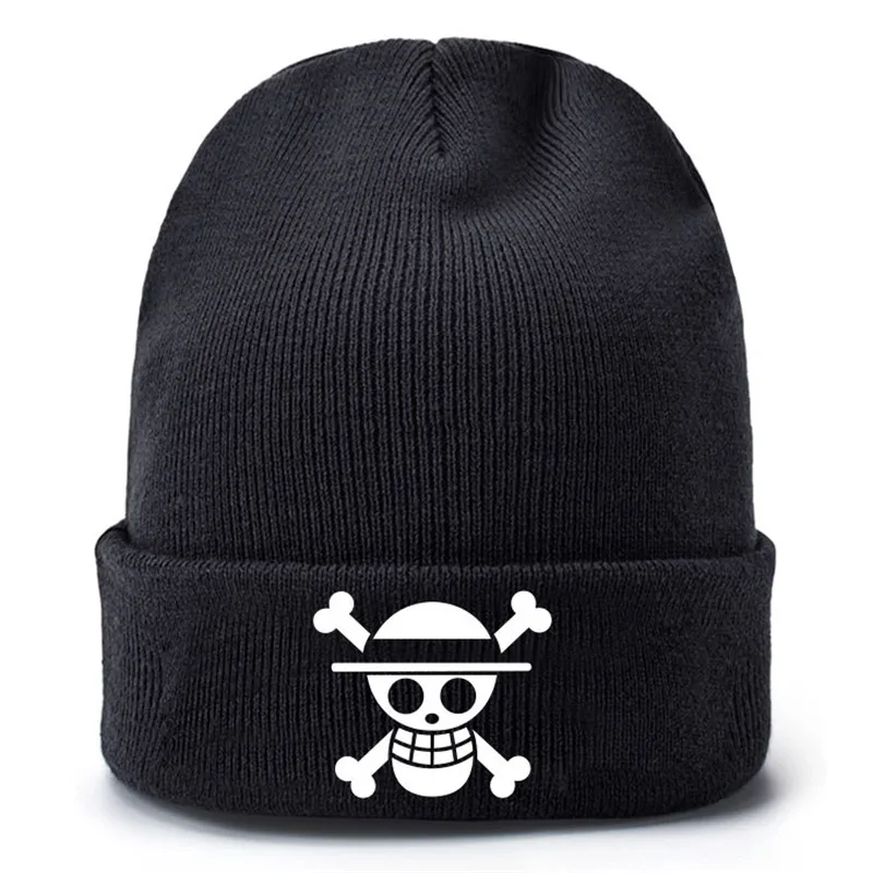 One Piece Straw Hat Trafalgar D Water Law Baseball Caps Kpop Knitted Winter Warm Hats Men Women Boys Girls Elastic Black
