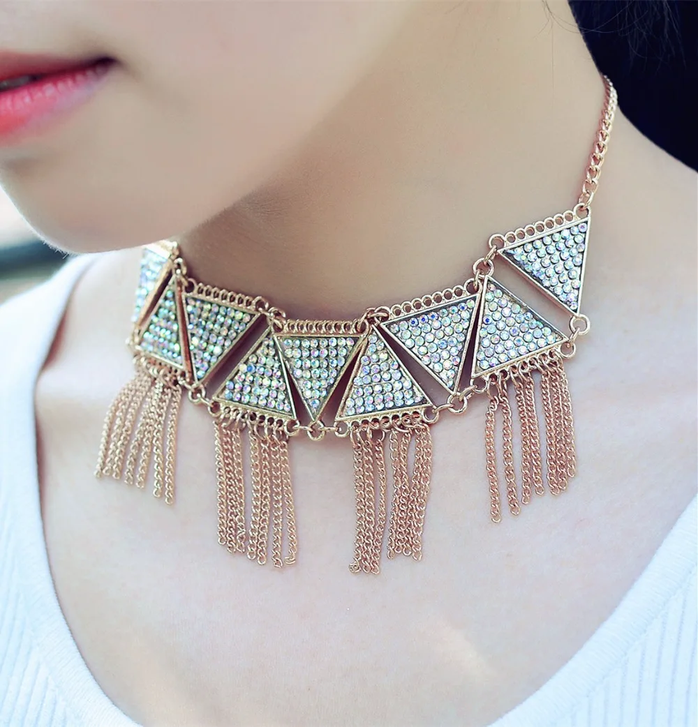 2017 Summer Crystal Tassel Pendant Long Body Jewelry Sexy Handmade Facebook Luxury Gem Statement Necklace Femme | Украшения и