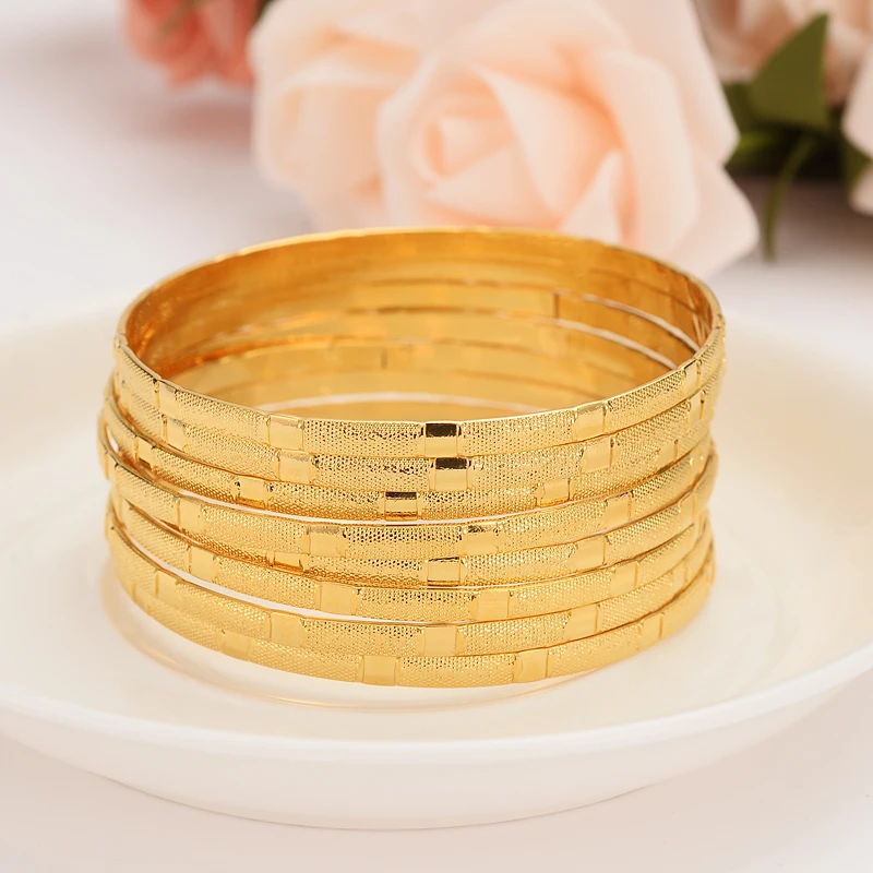 4pcs 24kGold Bangle for Women Gold Dubai Bride Wedding Ethiopian Bracelet Africa Arab Jewelry Charm gift | Украшения и аксессуары