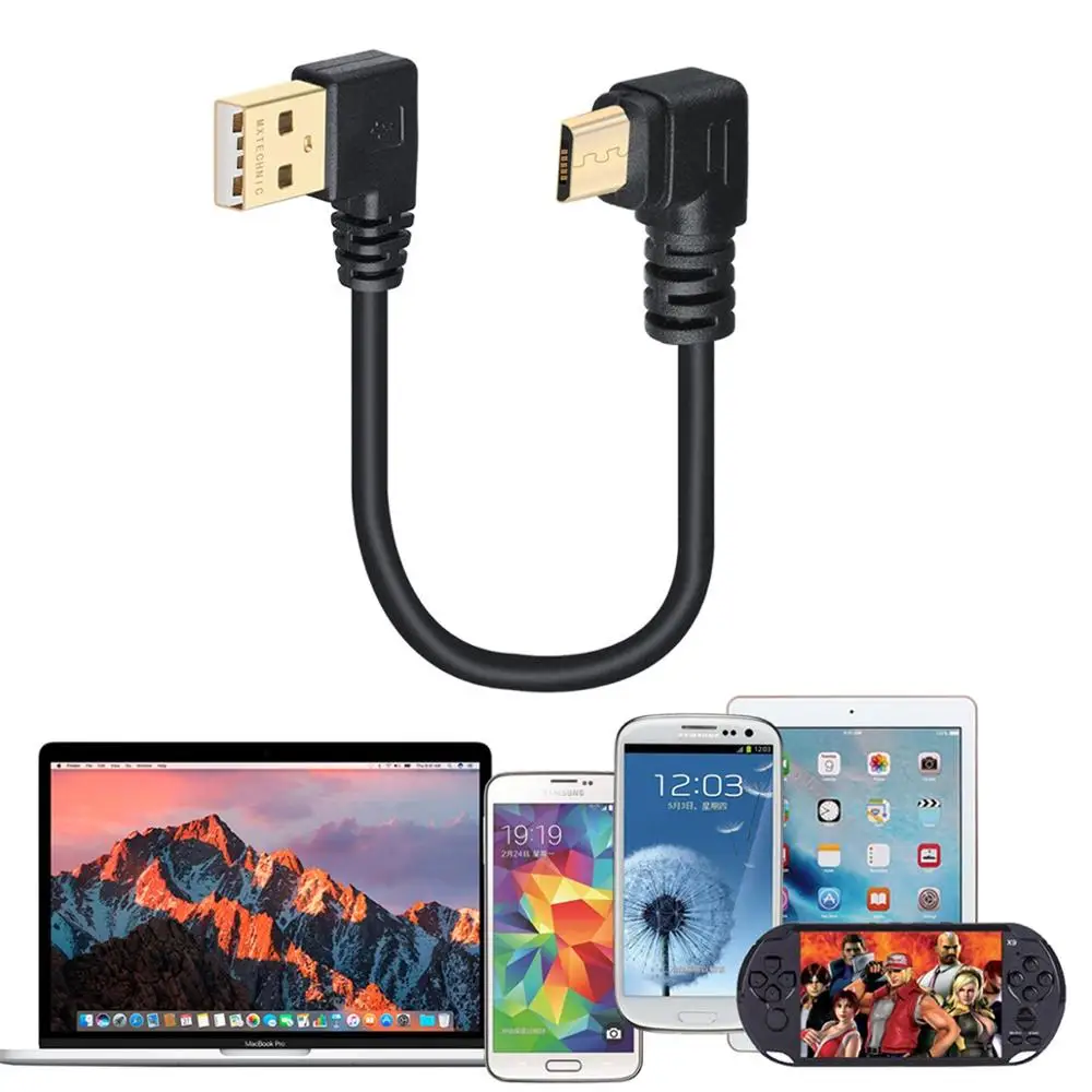 Короткий USB кабель для быстрой зарядки 90 градусов Micro шнур правый угол