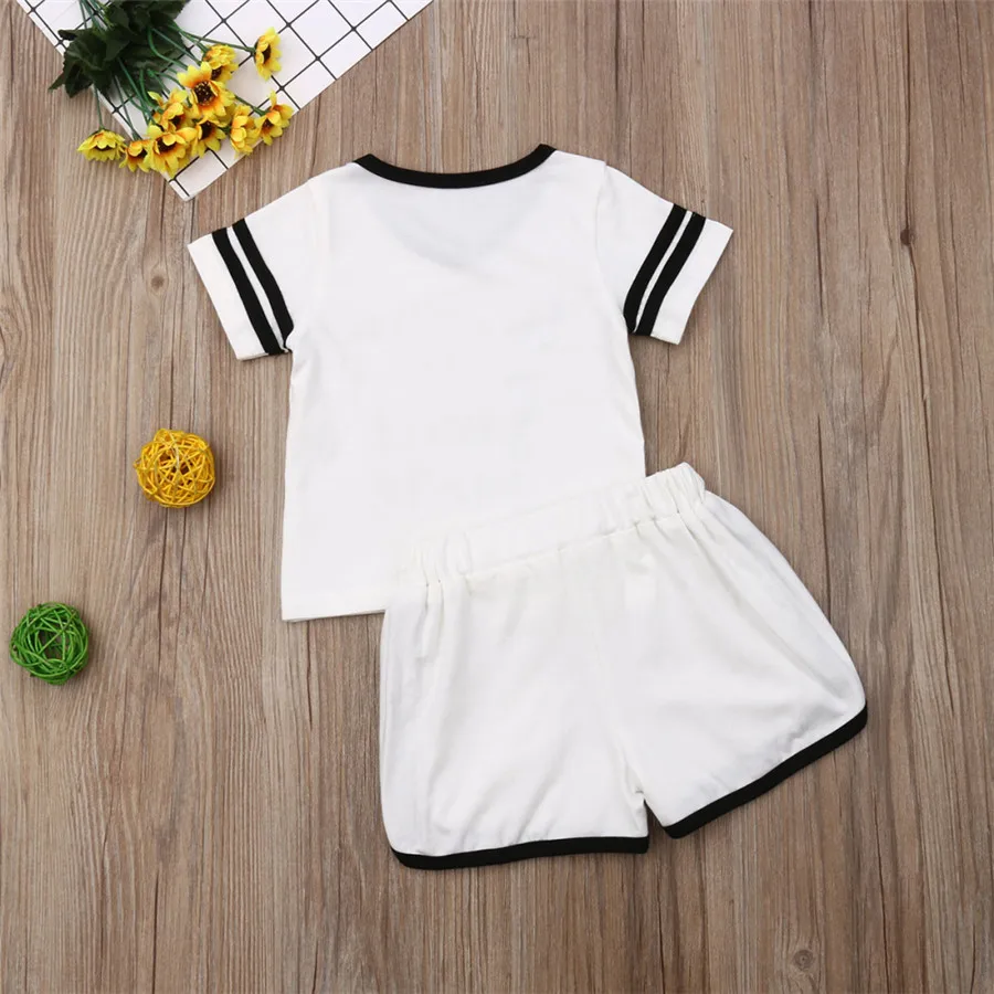 Одежда для маленьких мальчиков и девочек хлопковая Футболка с буквенным принтом