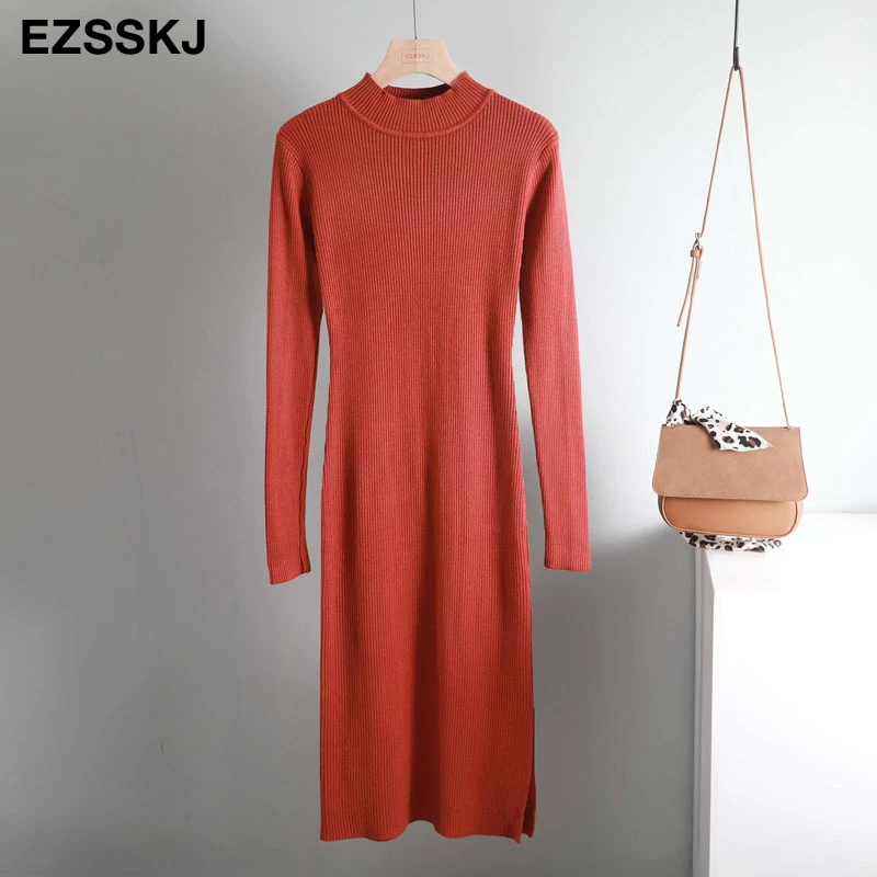 Женское плотное вязаное платье свитер OL Элегантное Длинное облегающее с длинным