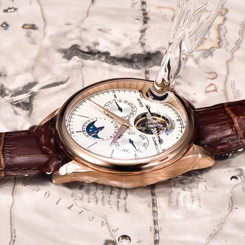 Мужские часы Relojes Hombre LIGE автоматические механические Спортивные с кожаным
