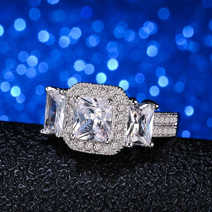 YINHED винтажное Женское Обручальное кольцо с тремя камнями 6 мм из стерлингового