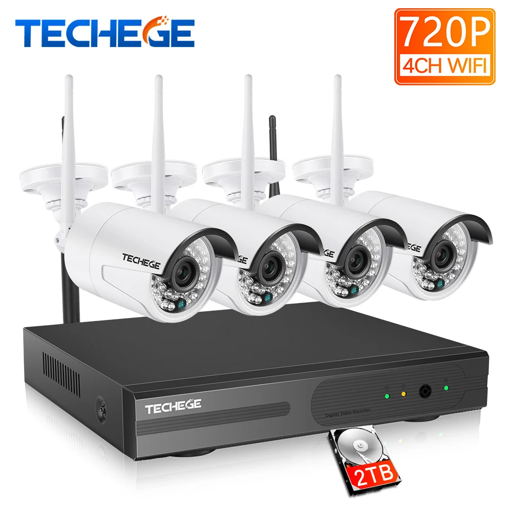 Techege 4CH беспроводной 720 P NVR комплект Play & Plug 1MP Открытый IP wifi камера ночного видения