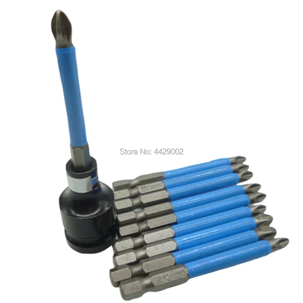 

10pc 70mm Magnetic 1/4" Screwdriver Bit Impact Driver Bits Phillips PH2 Screwdriver Insert Bits + 1/2" Drive to 1/4" Hex Adapter