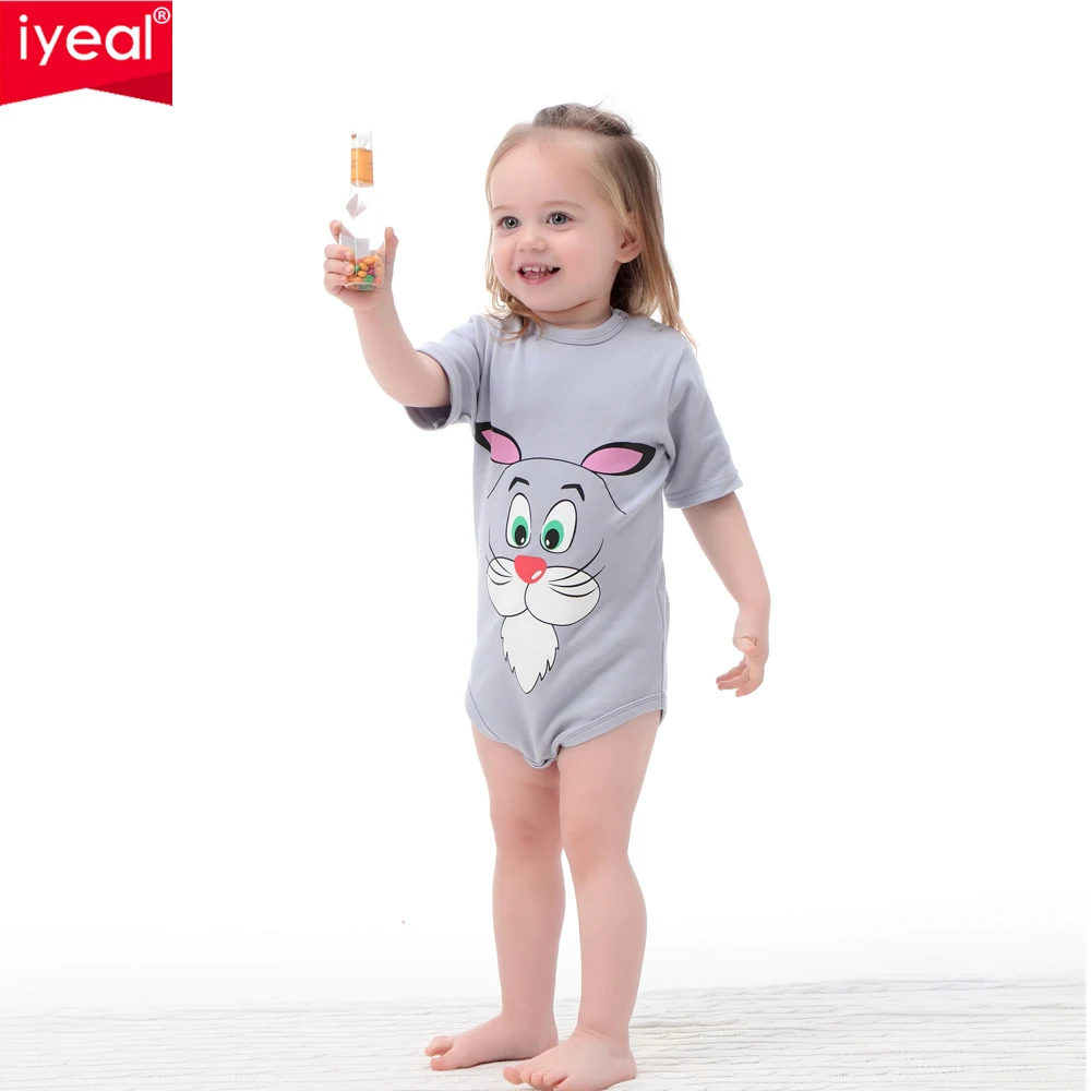 IYEAL Детские ползунки с коротким рукавом 2 шт. 100% хлопок милые принты персонажами