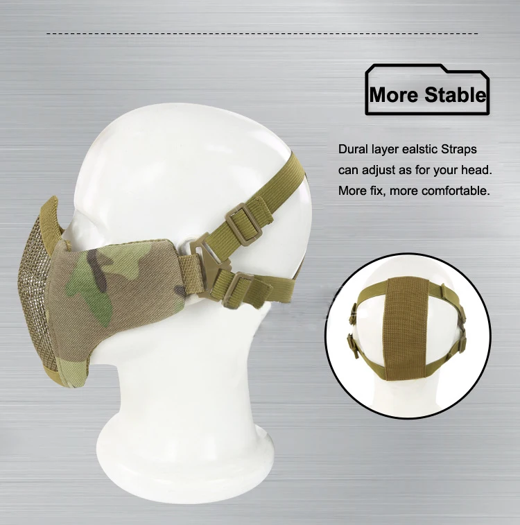 Зеленая металлическая и нейлоновая тактическая полумаска для лица 2016 защитная