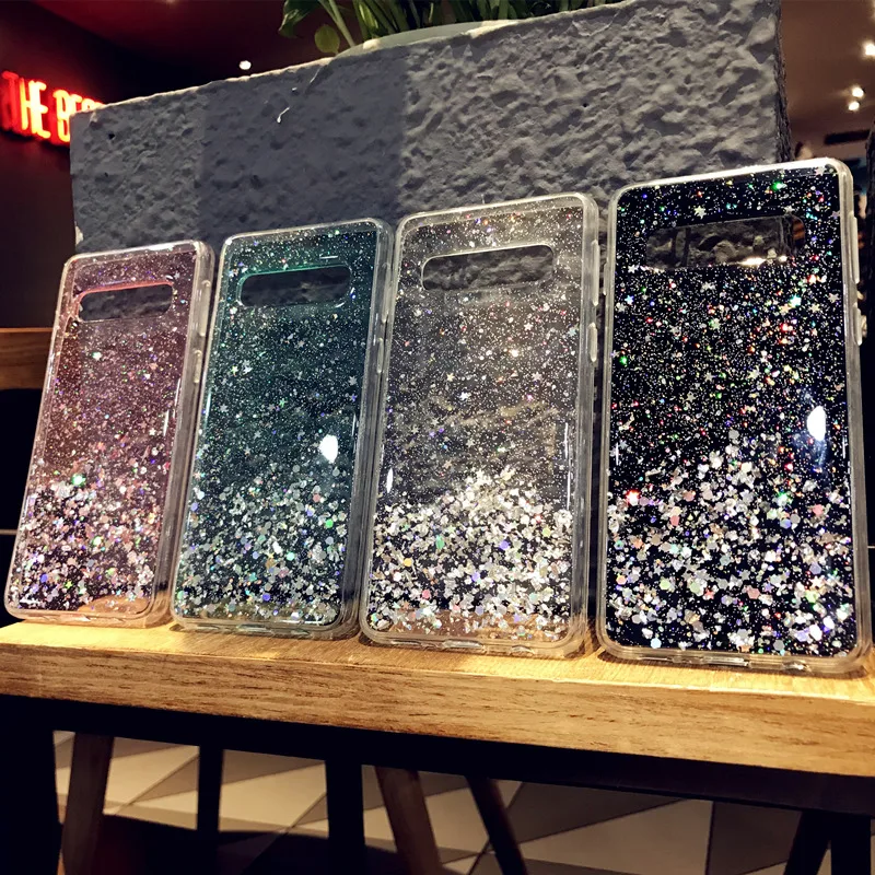 

Luxury Glitter Bling Powder Sequins Soft TPU Case For Samsung Galaxy S10 S9 S8 Plus Transparent Silicon Phone Case Cover Coque
