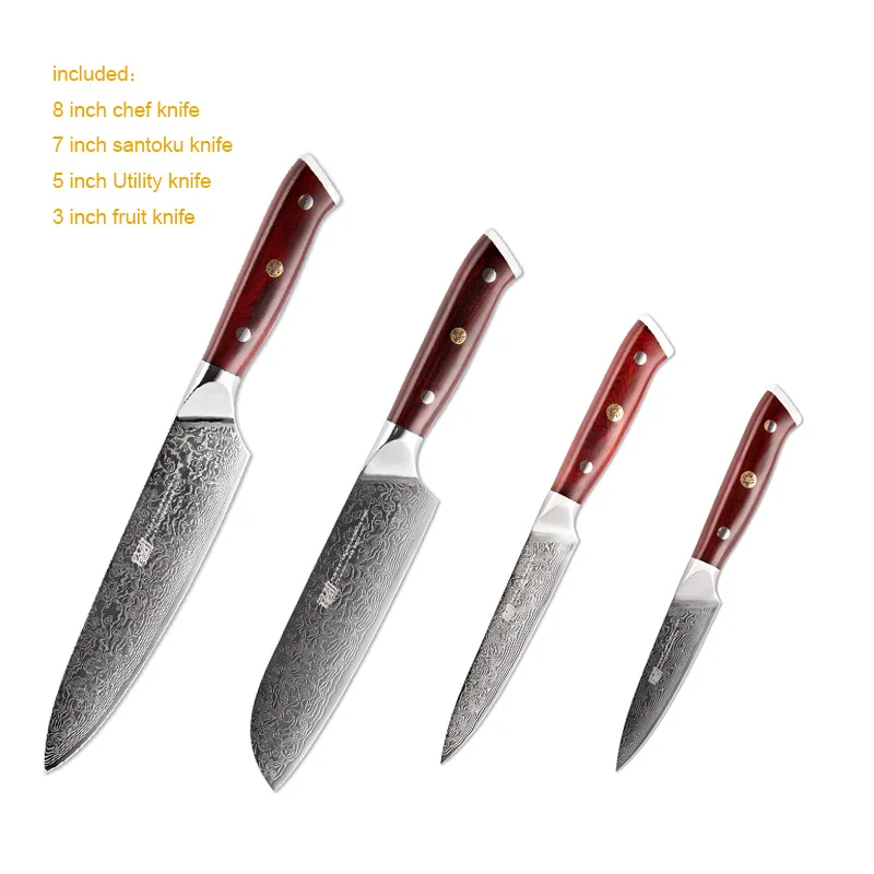 4pcs FINDKING 6 шт. AUS-10 Дамасская сталь палисандр деревянная ручка набор ножей из дамасской стали 67 слоев шеф-повара нож для фруктов - Цвет: 4pcs