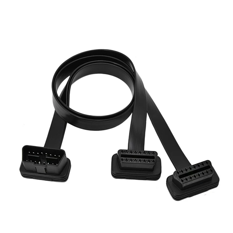 Flat+Thin 16Pin OBD 2 Extender OBD2 16 Pin ELM327 Male To Dual Female Y Splitter Elbow OBDII Extension Connector Cable |