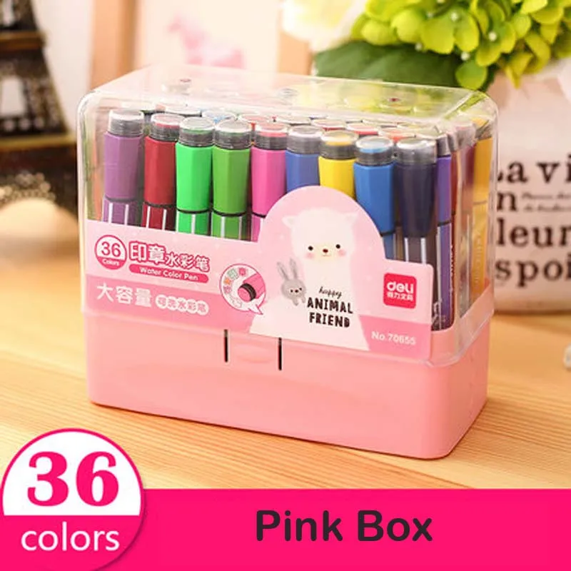 36 colors Pink Box 1 комплект с двойной головкой, детские моющиеся акварельные ручки с принтом, подарок на день рождения, вечерние украшения - Цвет: 36 colors Pink Box