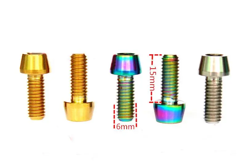 

2pcs M6x15mm Ti/Golden/Rainbow GR5 Titanium Cone Head Bolts For Bicycle Brake