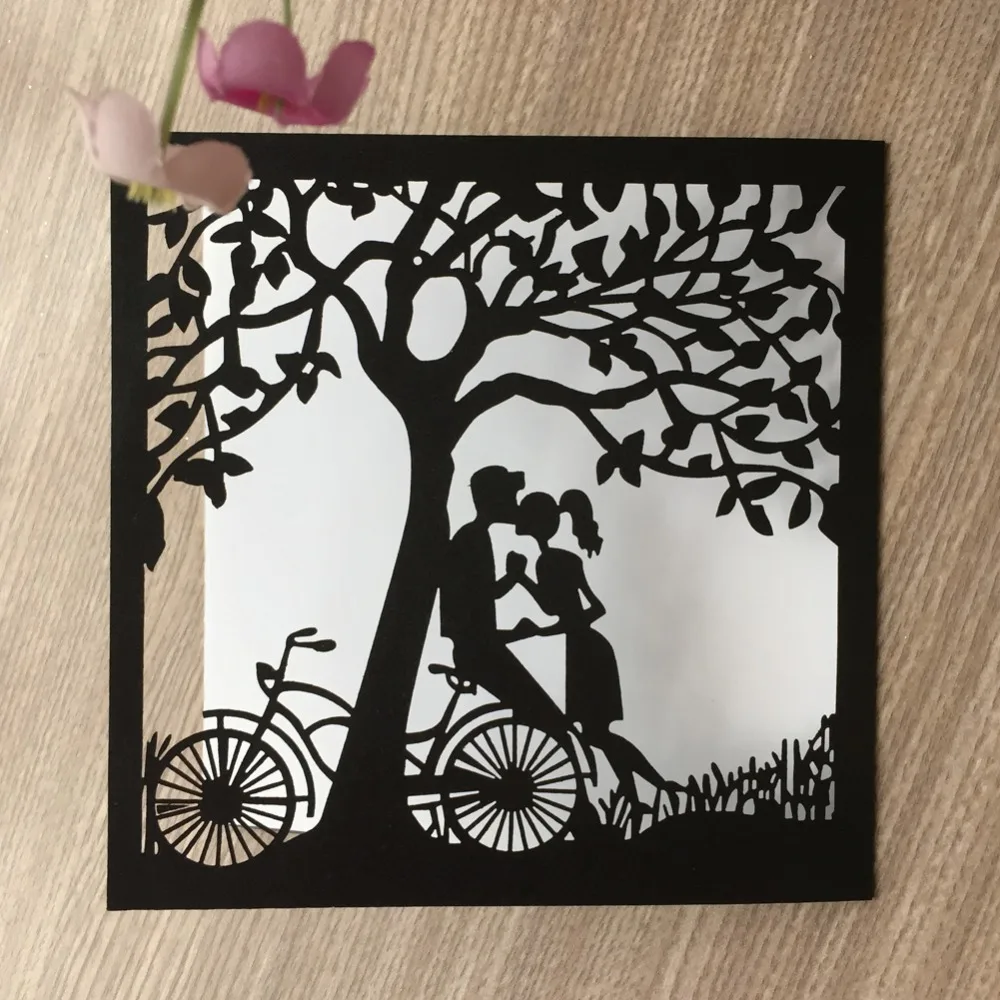

25pcs / lot Pearl Paper Material And Folk Art Style Wedding Invitation Card Lovers Marriage Invitation Under The Tree