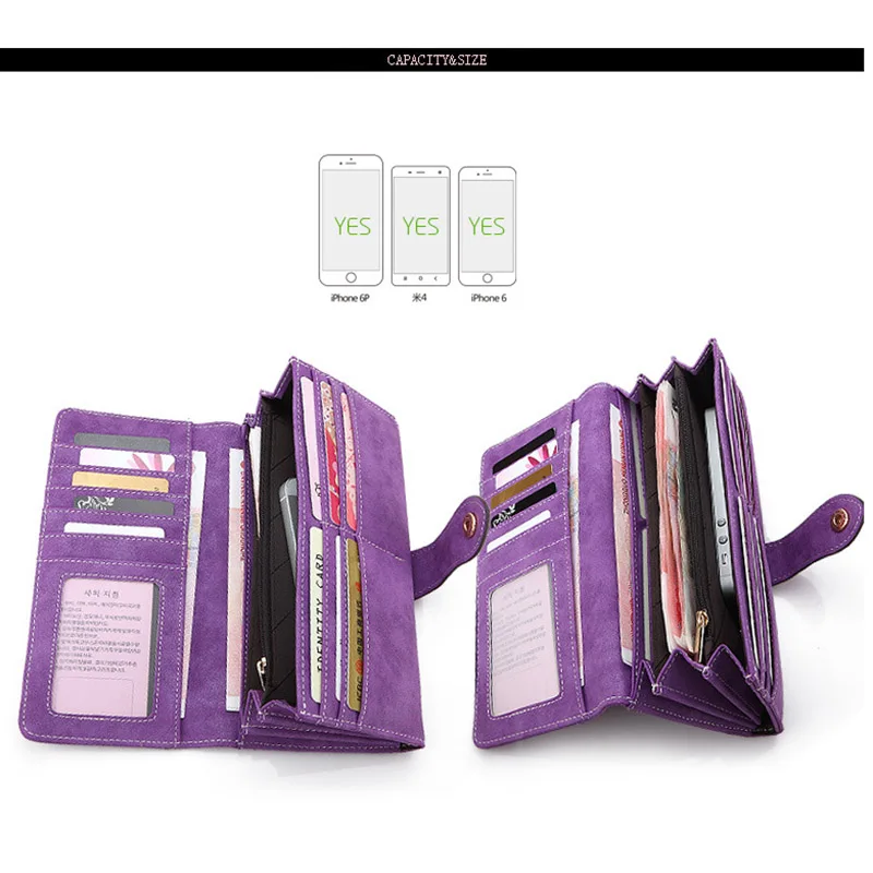 

Women Long Wallet Big Capacity Clutch Zipper Hasp Coin Purse Money Bag Cell Phone Pocket Card Holder Female Wallets;Carteras