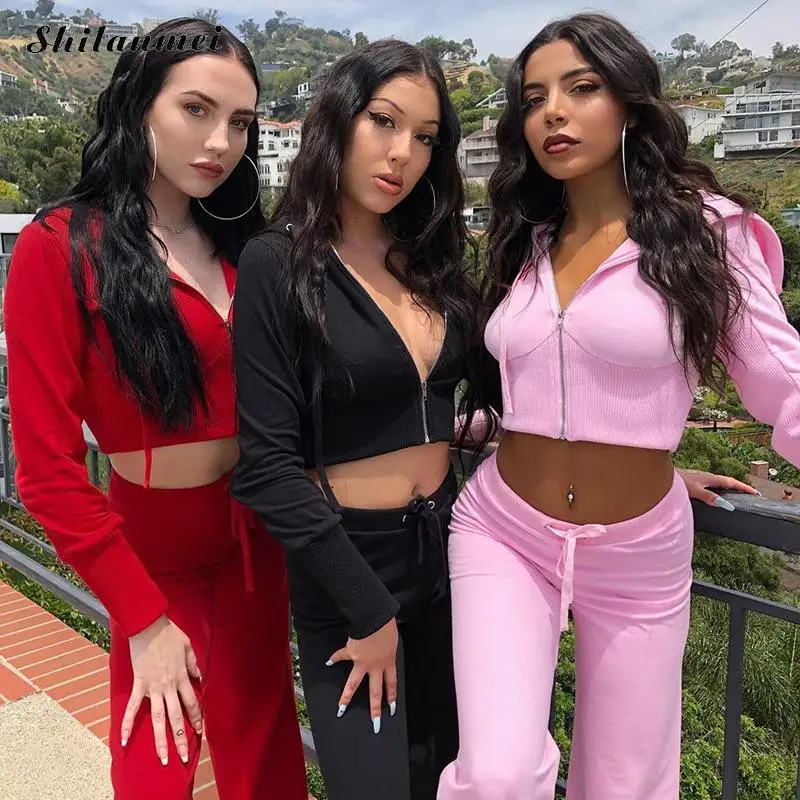 Женские комплекты из 2 предметов однотонный повседневный костюм тренировочный