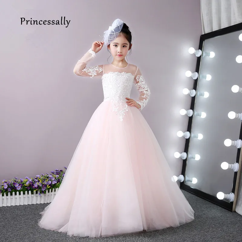 Высококачественное розовое платье для девочек с цветочным узором и шлейфом