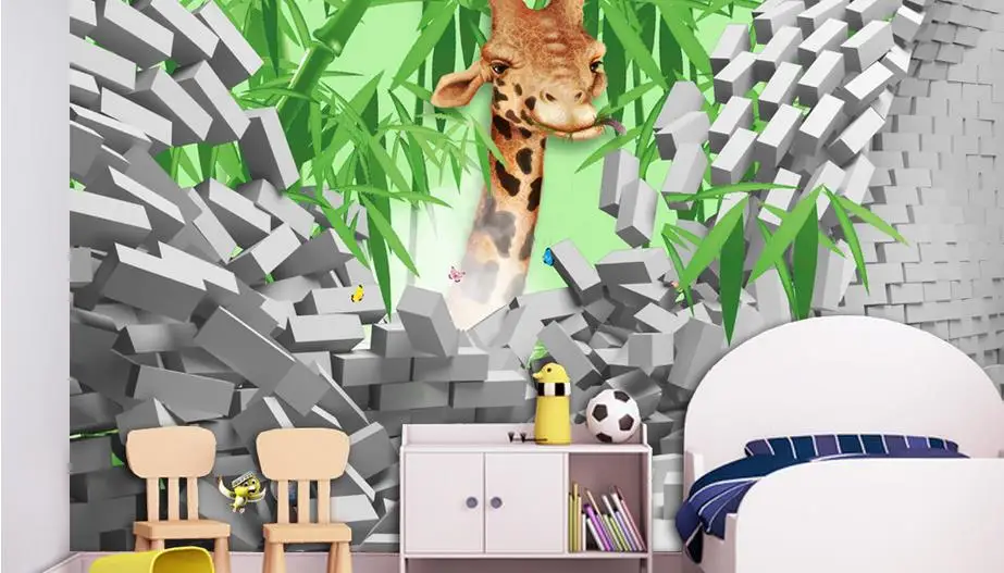 

Cartoon European style 3D Stereoscopic giraffe 3d Wallpaper For Kids Room Nonwoven-Wallpaper Background Decoration Bedroom