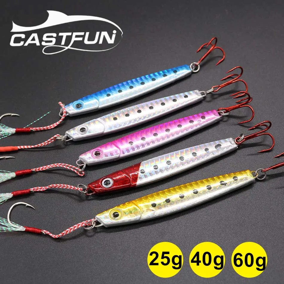 Casfun медленный джиг 1 шт., 25 г, 40 г, 60 г, приманка с тройным крюком, литая приманка, ложка, Воблер для рыбалки
