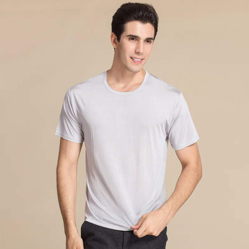 100% PURE Silk Top Grade T-shirt Short Sleeved Middle-aged Men's Knitting Big Size Sweater | Мужская одежда