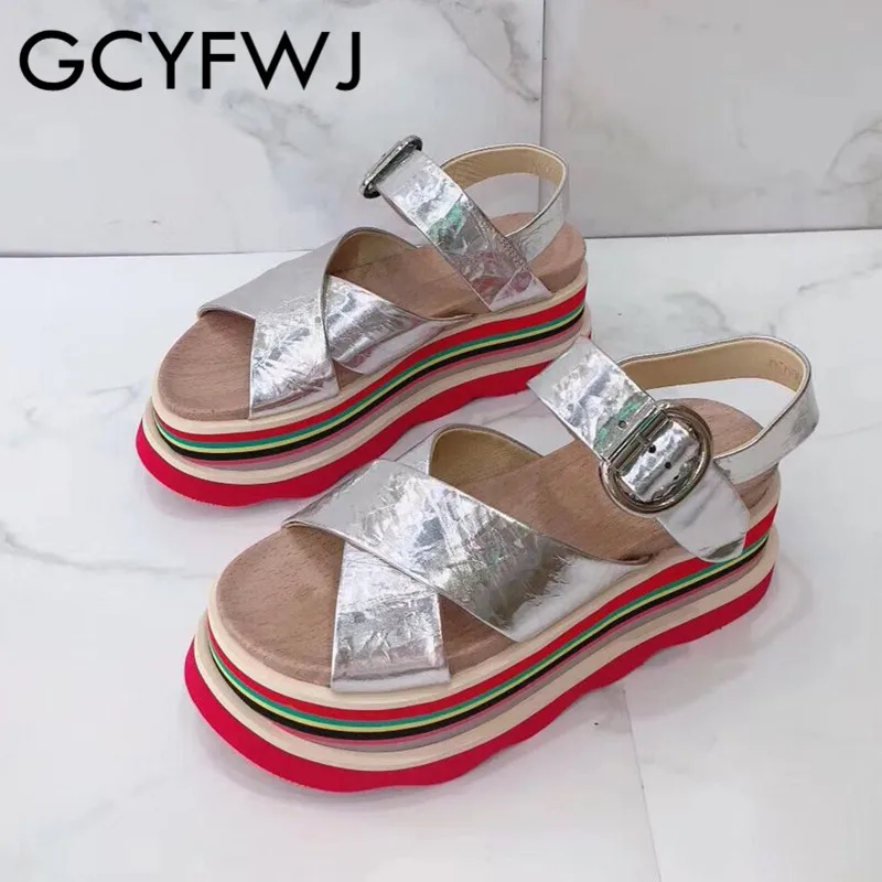 GCYFWJ/2019 г. Летняя женская обувь из натуральной кожи ярких цветов Босоножки на