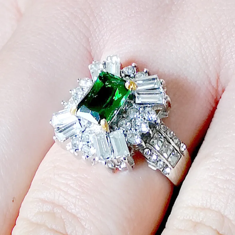 green ring Винтажное кольцо с кристаллами и цирконием, роскошное серебряное зеленое кольцо, обручальное кольцо для женщин O5M030 - Цвет основного камня: green ring