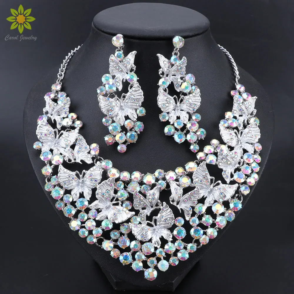 Свадебные украшения ожерелье с цветными кристаллами в форме бабочки AB Ювелирные