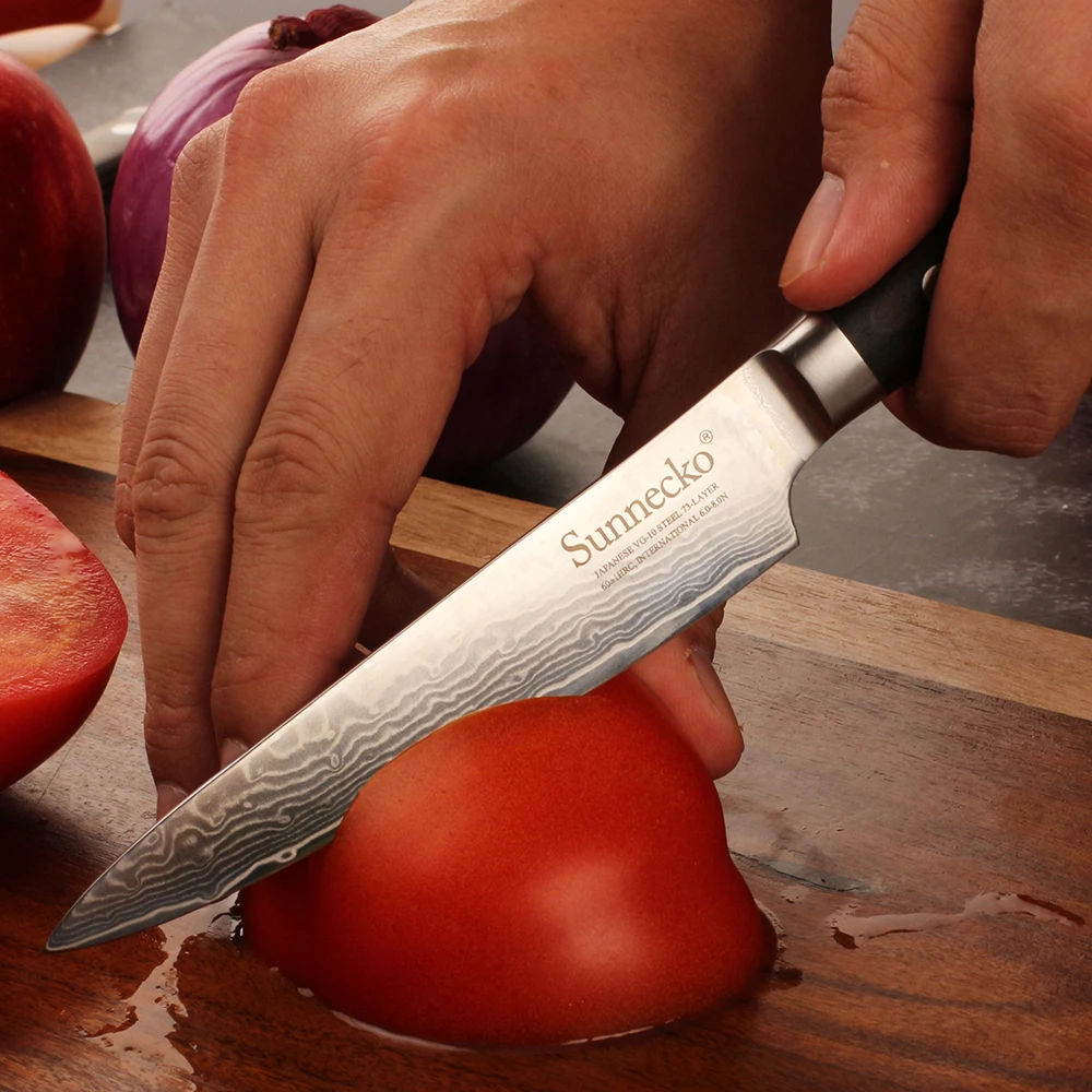 SUNNECKO Multipurpose 5&quot Utility Knife Japanese VG10 Damascus Steel Sharp Blade Kitchen Knives Pakka Wood Handle Chef Cut | Дом и сад