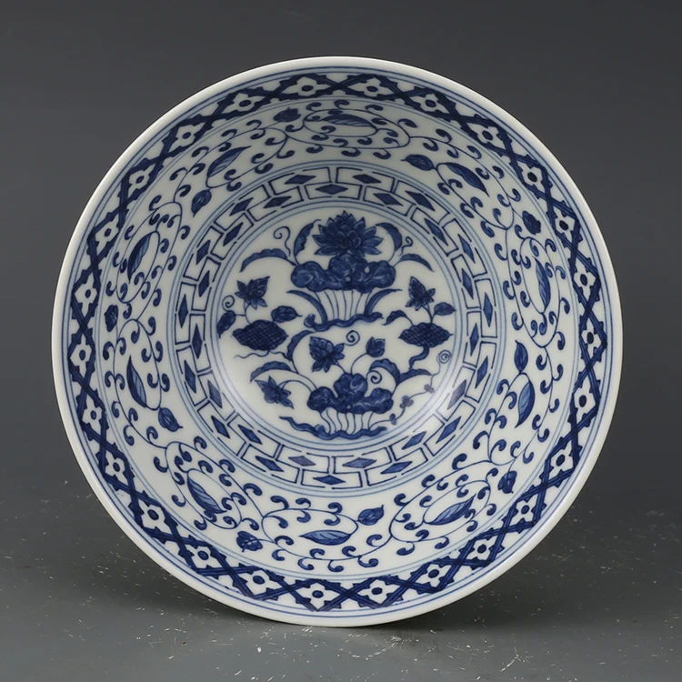 Фарфоровая чаша в античном стиле династии MingDynasty сине белая Лотос пруд ручная
