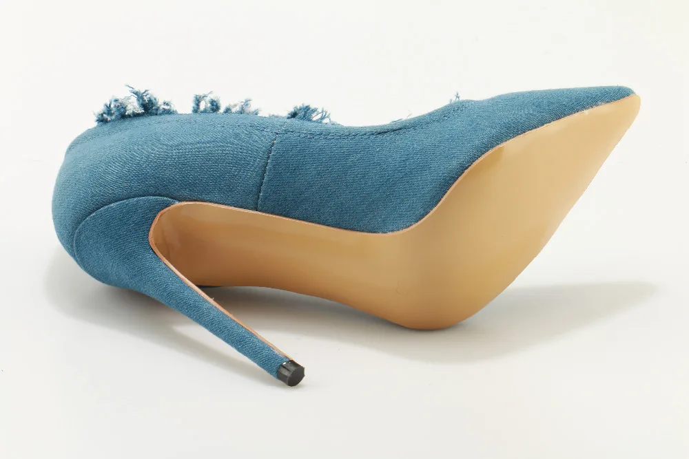 Mancuello/синие джинсы женские туфли лодочки с острым носком на высоком каблуке