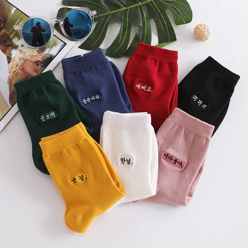 Корейские женские носки с вышивкой ярких цветов|socks women|harajuku socks womenembroidery |