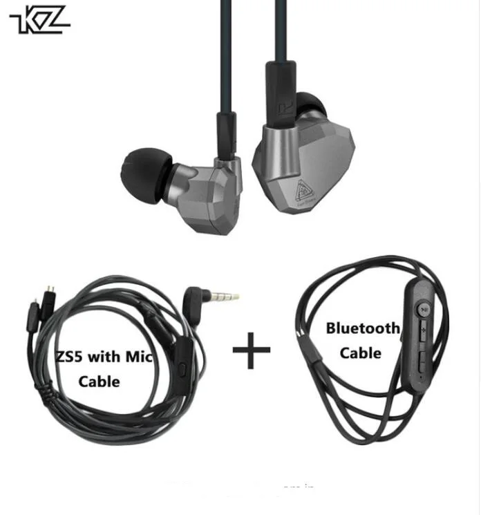 Проводные наушники KZ ZS5 + bluetooth кабель съемные кабели Hi Fi гибридные басы для