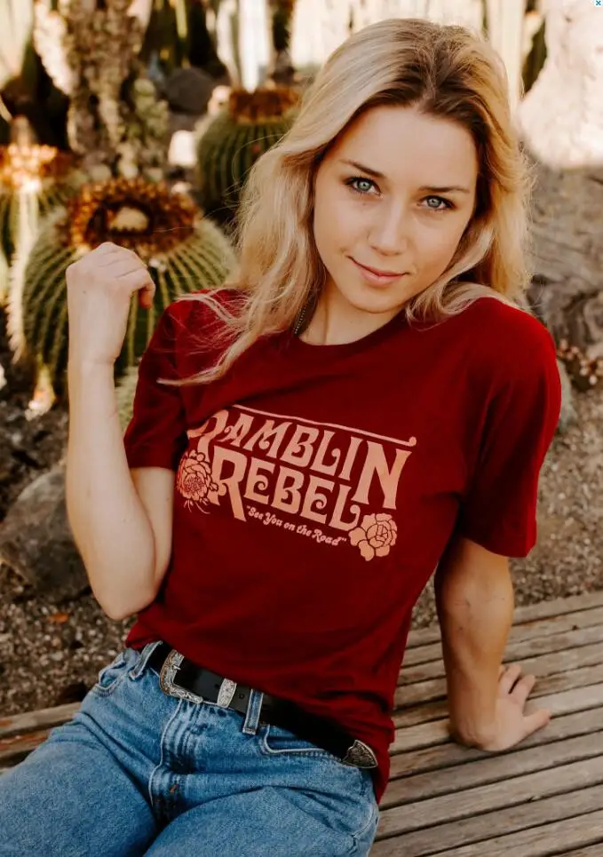 Новинка 2018 женские футболки Ramblin Rebel летние топы в винтажном стиле 80s для