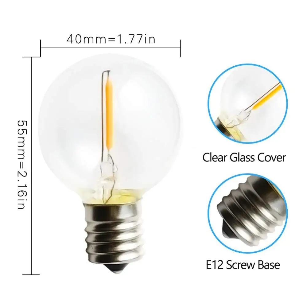 25 шт. G40 1 Вт Светодиодный строка Замена огней лампочки E12 220 V 110 теплый белый 2700 K