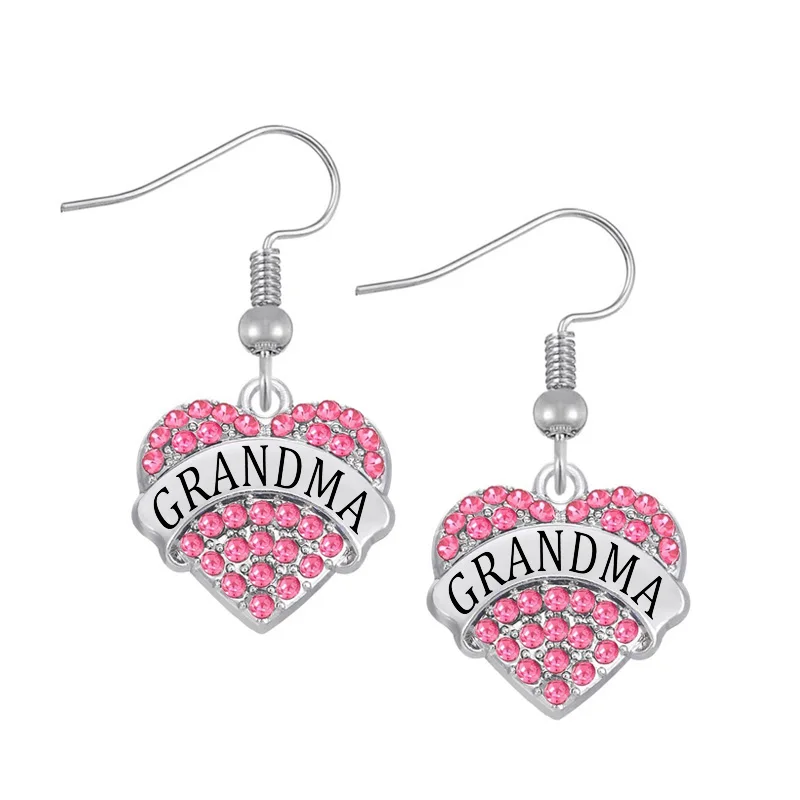 DOUBLE NOSE Personalized Customize Family Member Jewelry Crystal Rhinestone Pave Words Heart Grandma Ear Rings | Украшения и