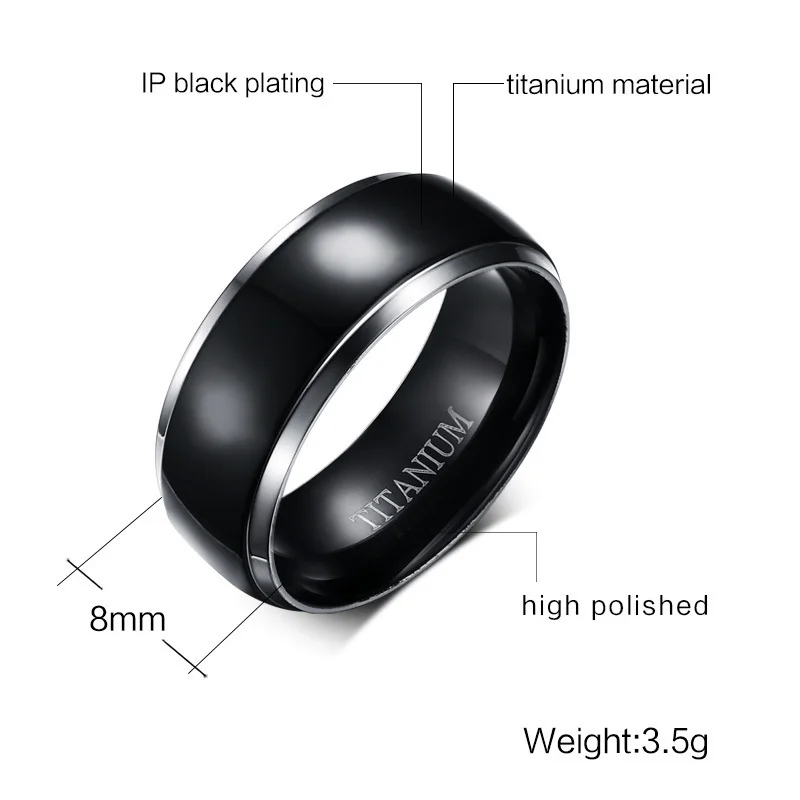 Мужское кольцо с диабетом Vnox Caduceus черное из титана классическое ювелирное