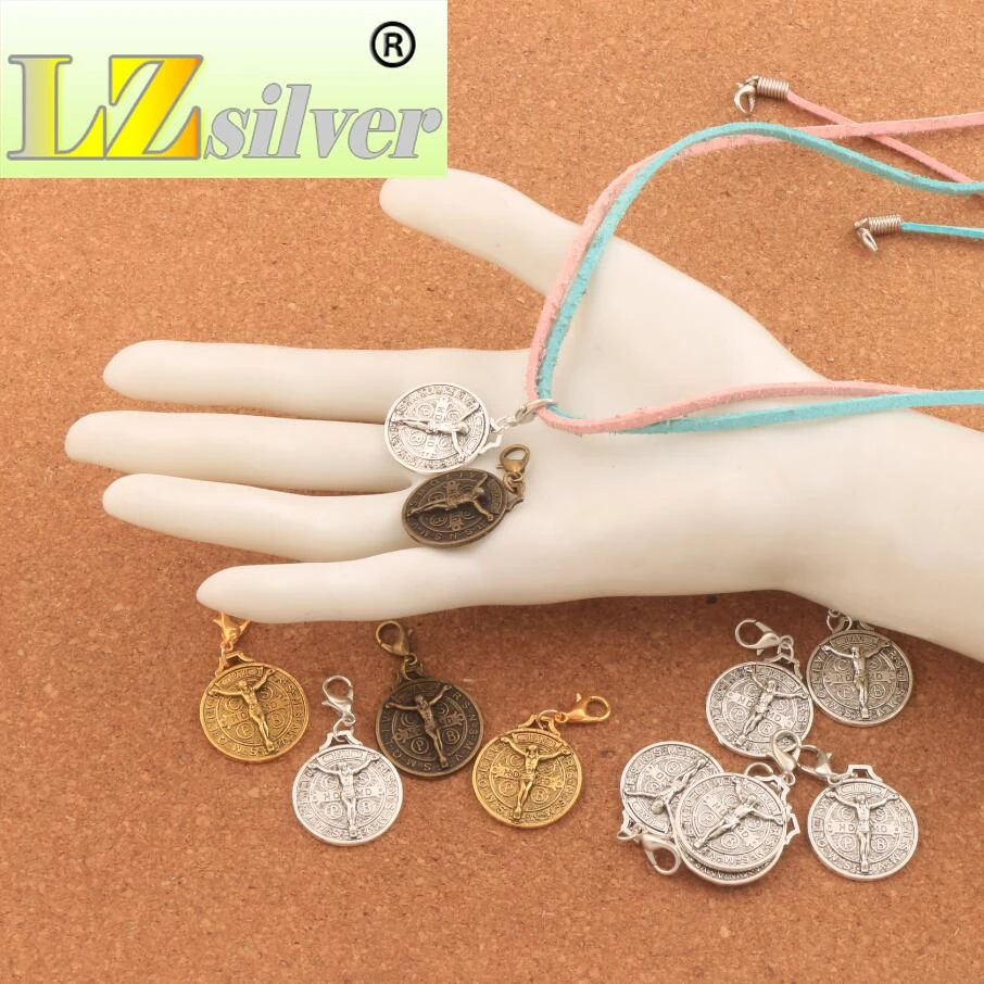 

60PCS zinc alloy Saint Jesus Benedict Nursia Patron Medal Crucifix Cross Clasp European Lobster Trigger Clip On C1658