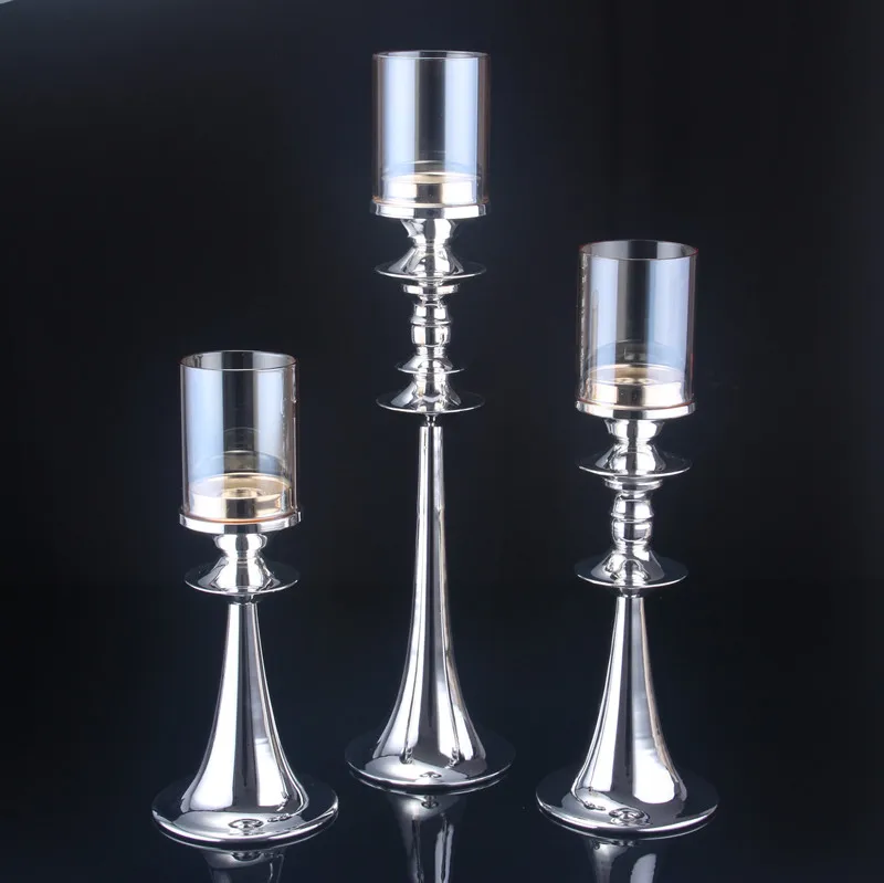 Мода 4367 г. металлический подсвечник с серебряным покрытием стекло крышка дома