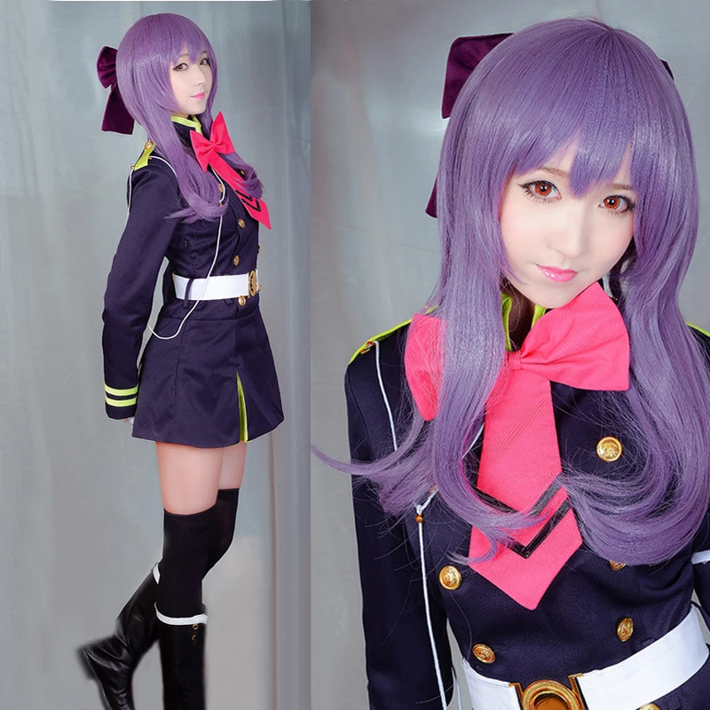 Парик для косплея Owari no Seraph Of The End Shinoa Hiragi термостойкий фиолетовые волосы|Костюмы