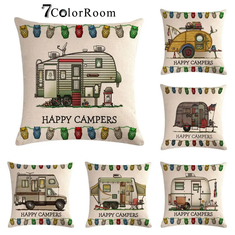 Чехол для подушки Happy Campers из хлопка и льна квадратный чехол дивана декоративная