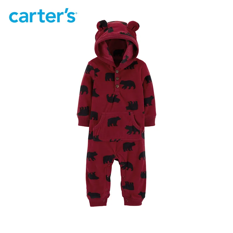 Carters baby комбинезон с капюшоном флисовые комбинезоны One-заплатки Одежда для