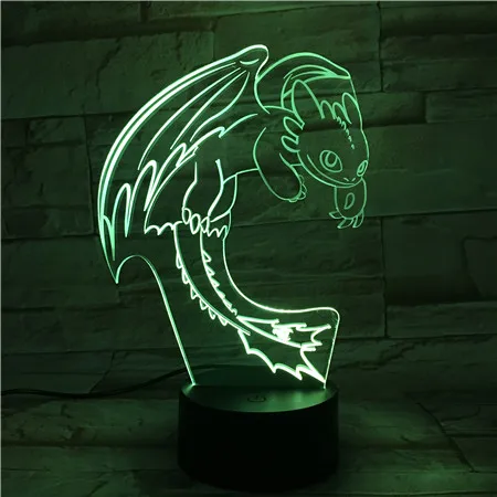 Светодиодный ночсветильник Как приручить дракона иллюзия 3D USB датчик касания RGBW