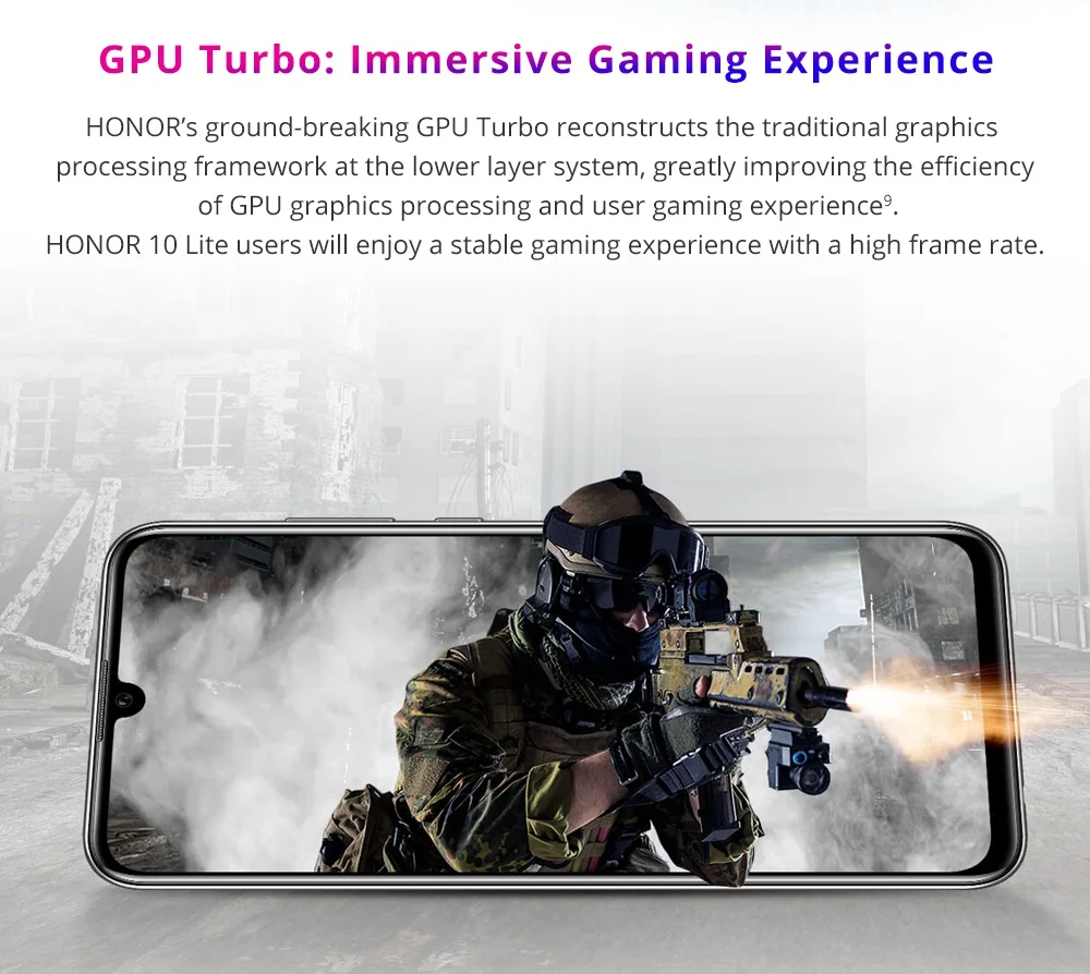 Honor 10 lite LTE мобильный телефон 6,2", 4/6 ГБ RAM, 64/128 Гб встроенной памяти, процессор Kirin 710 Octa Core 24MP камера 3400 мАч Android 9 смарт-чехол для телефона