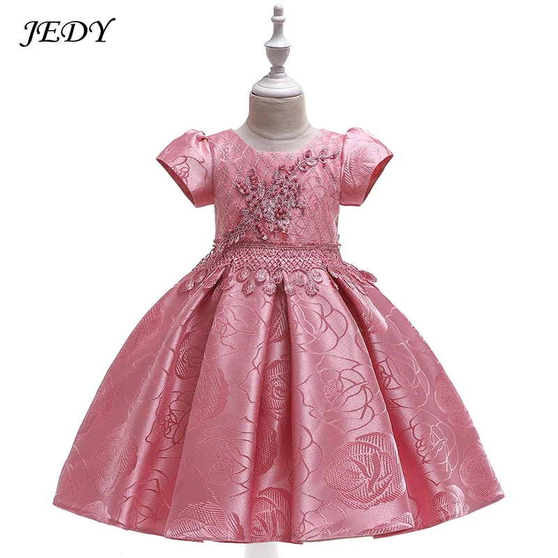 Платье с короткими рукавами для девочек сатиновое платье на вечеринку свадьбу