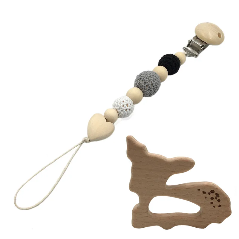 2 шт. фиксатор для пустышки держатель соски деревянный силиконовый кроше бисера