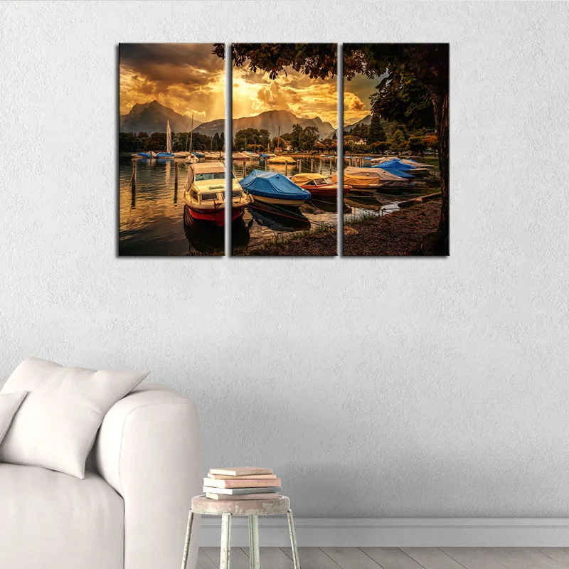 3 Pieces Hot Sell Posters Modern wall Painting Sunset ships Home wedding Decorative Modular Picture Print on Canvas Framework | Дом и сад