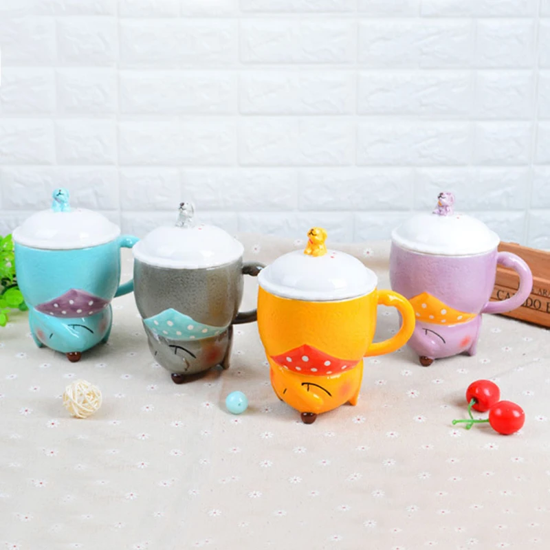 Симпатичные керамические кружки в стиле улыбка собака с крышкой креативная