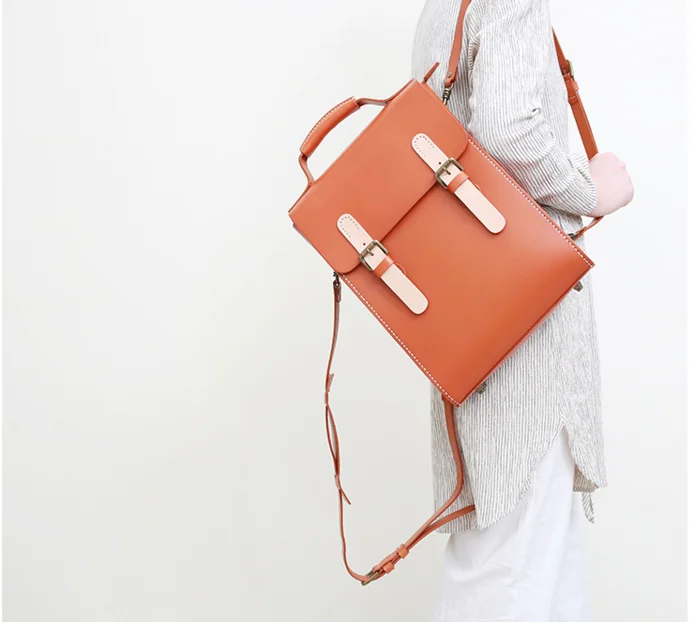 

Vintage Genuine Leather Panelled Multifuction Backpack Students Preppy Style School Travel Laptop Bag Large Capacity Totes D687